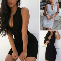 Simple Style Sleeveless Round Neck Solid Color Tight Dress