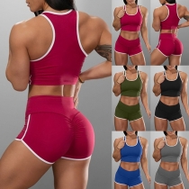 Sexy Contrast Color Sports Top + Shorts Two-piece Set