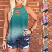 Fashion Sleeveless Round Neck Leopard/Tie-dye Printed Top