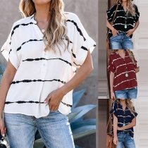 Fashion Short Sleeve V-neck Striped Shirt