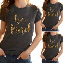 Fashion Letters Printed Short Sleeve Round Neck T-shirt