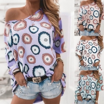 Fashion Oblique Shoulder Half Sleeve Printed T-shirt