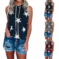 Fashion Star Printed Sleeveless Hooded Top