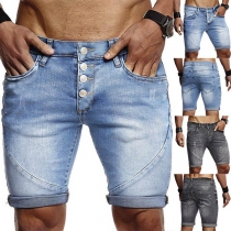 Fashion Middle-waist Knee-length Man's Denim Shorts