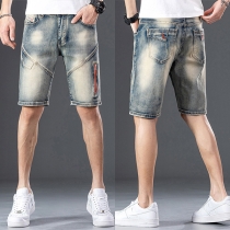 Fashion Middle-waist Knee-length Man's Denim Shorts