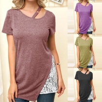 Fashion Short Sleeve Lace Spliced Hem T-shirt