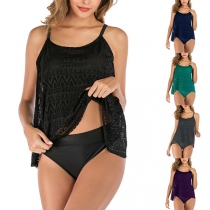 Sexy Backless Solid Color Sling Top + Briefs Swimsuit Set