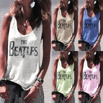 Fashion Letters Printed Round Neck Tank Top