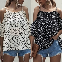Sexy Off-shoulder Short Sleeve Dots Printed Sling Top
