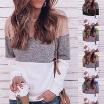 Fashion Contrast Color Long Sleeve Round Neck T-shirt