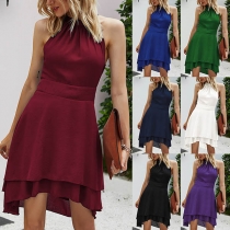 Sexy Off-shoulder High-low Hem Solid Color Dress