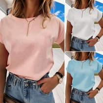 Simple Style Short Sleeve Round Neck Solid Color T-shirt
