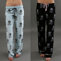 Fashion Low-waist Skull Head Printed Wide-leg Pants