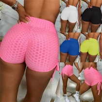 Fashion Solid Color High Waist Sports Shorts