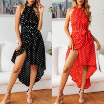 Sexy Off-shoulder Irregular Hem Dots Printed Dress