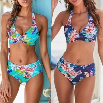 Sexy High Waist Printed Halter Bikini Set