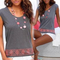 Fashion Sleeveless Round Neck Printed T-shirt
