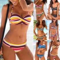Sexy Low-waist Colorful Striped Bikini Set