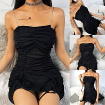 Sexy Backless Solid Color Slim Fit Chain Sling Dress