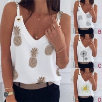 Fresh Style V-neck Printed Sling Top(The size runs small)