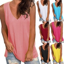Fashion Solid Color Sleeveless V-neck Top