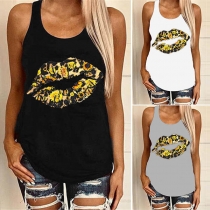 Casual Style Lip Pattern Round Neck Tank Top