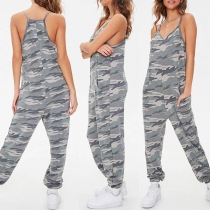 Sexy V-neck Camouflage Printed Sling Jumpsuit