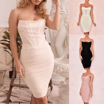 Sexy Strapless Solid Color Slim Fit Party Dress