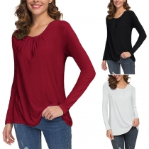 Fashion Solid Color Long Sleeve Round Neck T-shirt