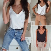 Sexy V-neck Solid Color Sling Top