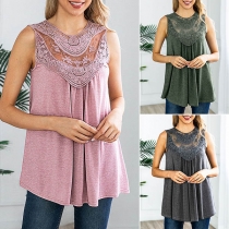 Fashion Lace Spliced Sleeveless Round Neck Loose Top