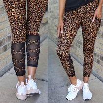 Fashion High Waist Gauze Spliced Leopard Printed Leggings