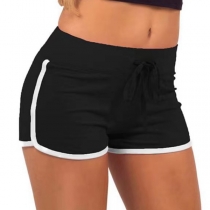 Fashion Contrast Color Drawstring Waist Sports Shorts