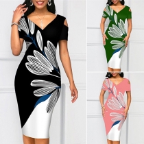 Fashion Sleeveless V-neck Slim Fit Printed Dress