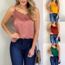 Sexy Backless V-neck Lace Spliced Sling Top
