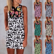 Fashion Sleeveless V-neck Leopard Printed Dress