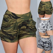 Fashion High Waist Camouflage Printed Sports Shorts