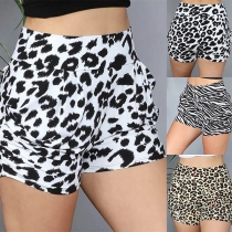 Fashion High Waist Leopard Printed Sports Shorts