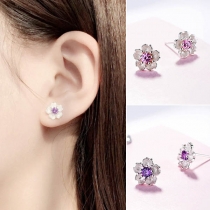 Sweet Style Rhinestone Inlaid Cherry Blossom Shaped Stud Earrings