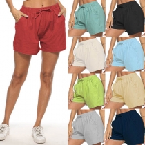 Simple Style Solid Color Elastic Waist Shorts