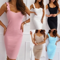 Sexy Backless Solid Color Slim Fit Ruffle Sling Dress