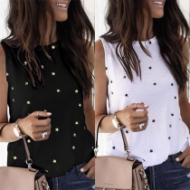 Fashion Sleeveless Round Neck Star Printed T-shirt