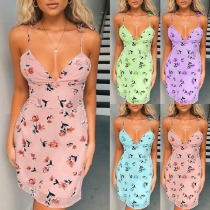 Sexy Backless V-neck Printed Sling Dress