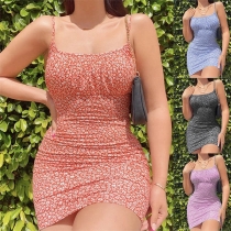 Sexy Backless Slim Fit Printed Sling Dress