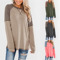 Fashion Contrast Color Long Sleeve Round Neck T-shirt