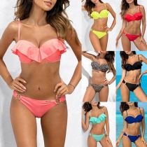 Sexy Low-waist Ruffle Bikini Set（Size Run Small）
