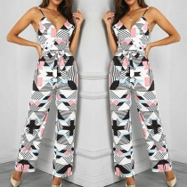 Sexy Backless V-neck High Waist Printed Sling Jumpsuit