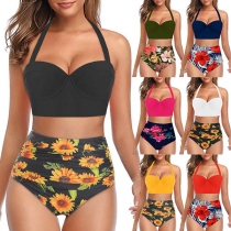 Sexy High Waist Printed Halter Bikini Set