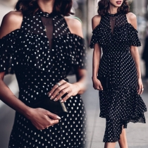 Sexy Off-shoulder Short Sleeve Dots Printed Ruffle Dress