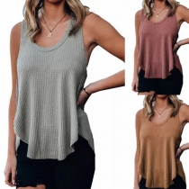Fashion Solid Color Sleeveless Round Neck Knotted Hem Loose Top